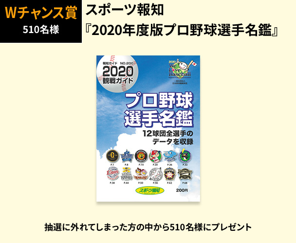 C賞 510名様 スポーツ報知『2020年度版プロ野球選手名鑑』 抽選に外れてしまった方の中から510名様にプレゼント